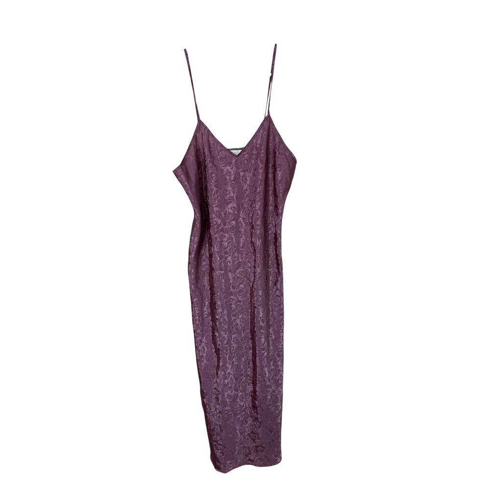 Vintage Alexandra Nicole Purple Floral Jacquard Slip Dress Midi Spaghetti Strap